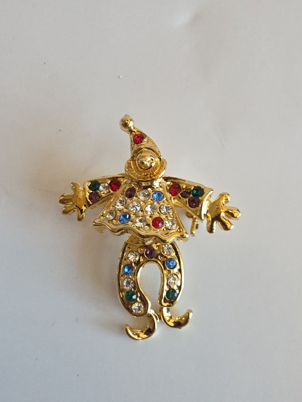 Vintage Gold-tone Metal Rhinestone Clown Brooch/Pin